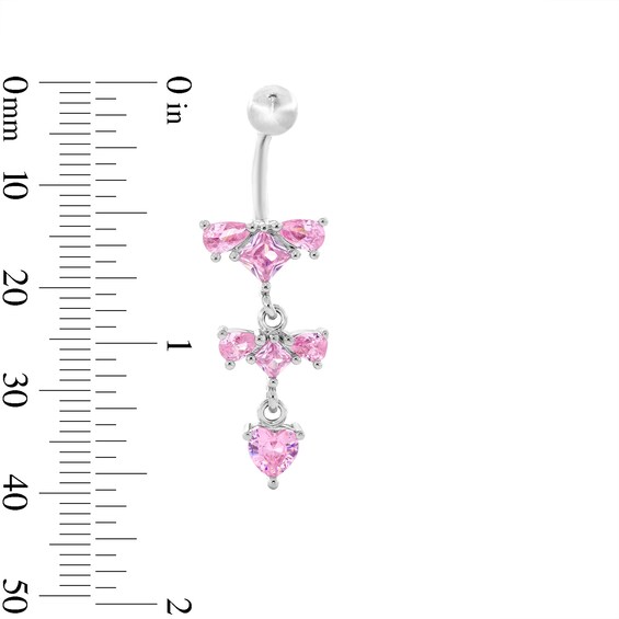 Solid Stainless Steel Pink CZ Clusters Dangle Belly Button Ring - 14G 3/8”
