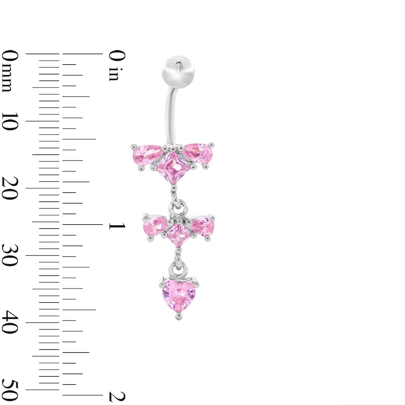 Main Image 2 of Solid Stainless Steel Pink CZ Clusters Dangle Belly Button Ring - 14G 3/8”