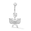 Thumbnail Image 1 of Solid Stainless Steel CZ Triple Stone Butterfly Belly Button Ring - 14G 3/8"