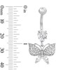 Thumbnail Image 2 of Solid Stainless Steel CZ Triple Stone Butterfly Belly Button Ring - 14G 3/8"