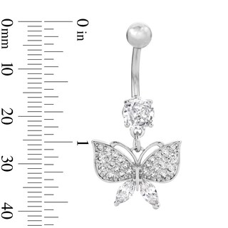 Solid Stainless Steel CZ Butterfly Dangle Belly Button Ring - 14G 3/8"