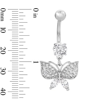 Solid Stainless Steel CZ Butterfly Dangle Belly Button Ring - 14G 3/8"