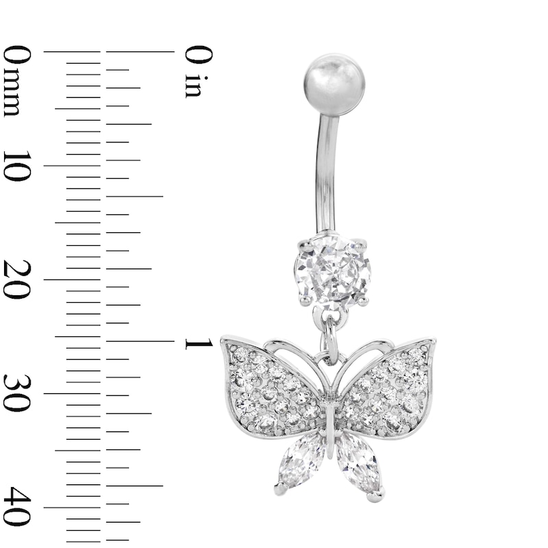 Main Image 2 of Solid Stainless Steel CZ Triple Stone Butterfly Belly Button Ring - 14G 3/8"