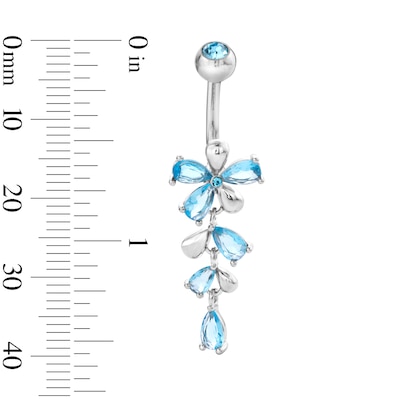 Solid Stainless Steel CZ Blue Flower Dangle Belly Button Ring - 14G 3/8"