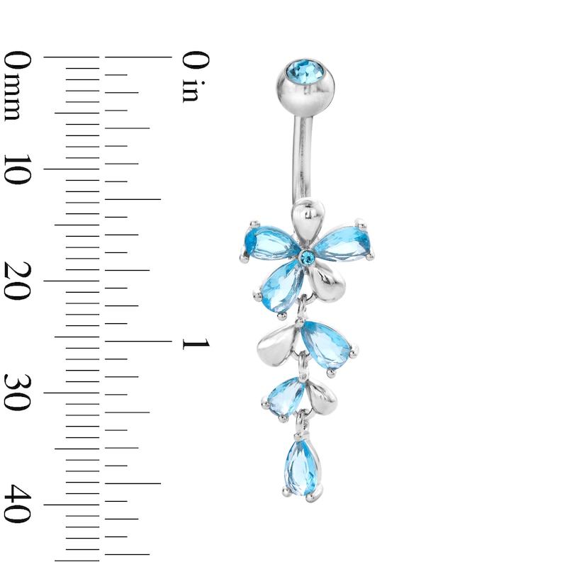 Main Image 2 of Solid Stainless Steel CZ Blue Flower Dangle Belly Button Ring - 14G 3/8"