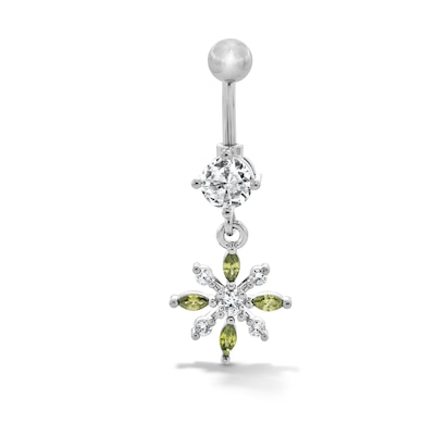 Solid Stainless Steel and Copper CZ Snowflake Dangle Belly Button Ring - 14G 3/8”