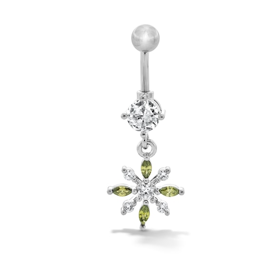 Solid Stainless Steel and Copper CZ Snowflake Dangle Belly Button Ring - 14G 3/8”