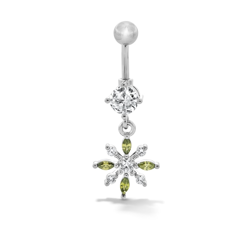 Solid Stainless Steel and Copper CZ Snowflake Dangle Belly Button Ring - 14G 3/8”
