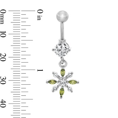 Solid Stainless Steel and Copper CZ Snowflake Dangle Belly Button Ring - 14G 3/8”