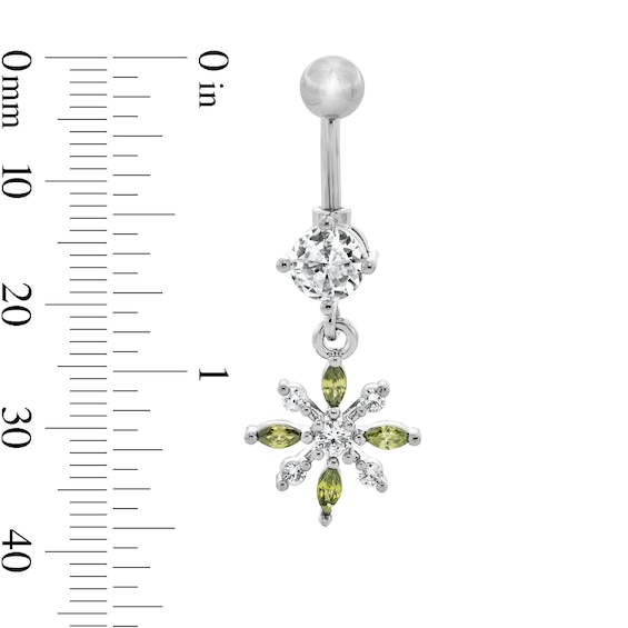 Solid Stainless Steel and Copper CZ Snowflake Dangle Belly Button Ring - 14G 3/8”