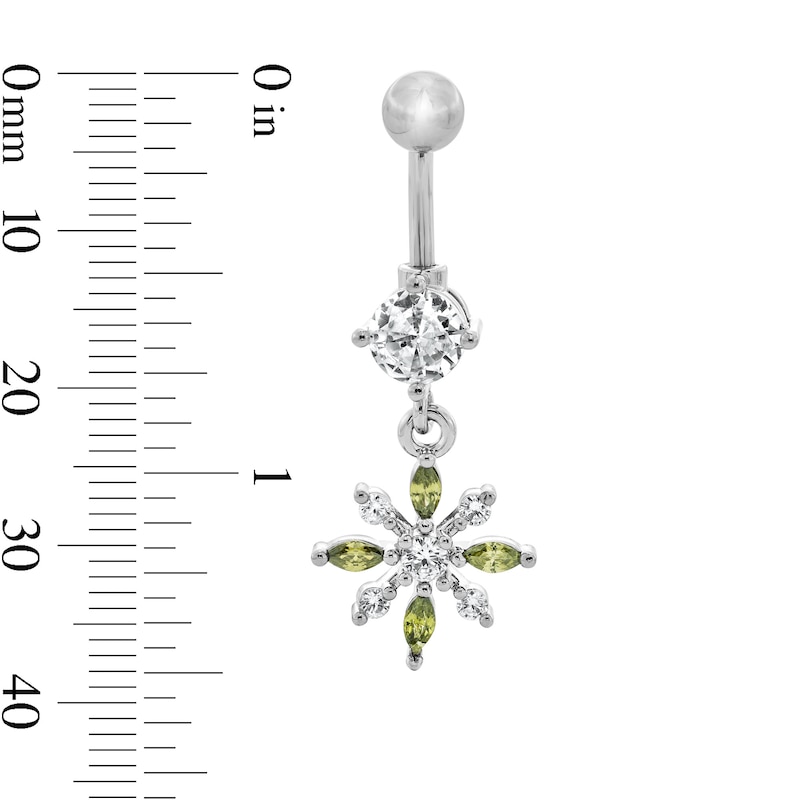 Solid Stainless Steel and Copper CZ Snowflake Dangle Belly Button Ring - 14G 3/8”