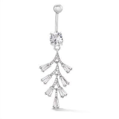 Solid Stainless Steel CZ Dangle Belly Button Ring - 14G 3/8"