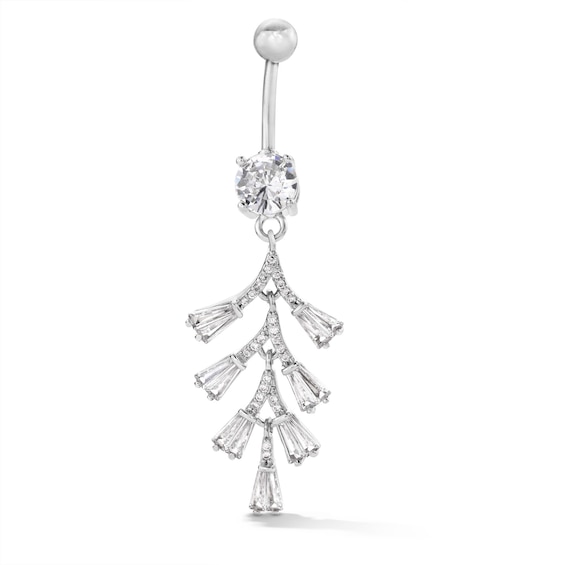 Solid Stainless Steel CZ Dangle Belly Button Ring - 14G 3/8"