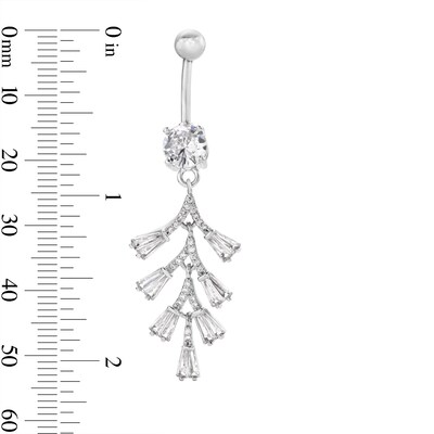 Solid Stainless Steel CZ Dangle Belly Button Ring - 14G 3/8"