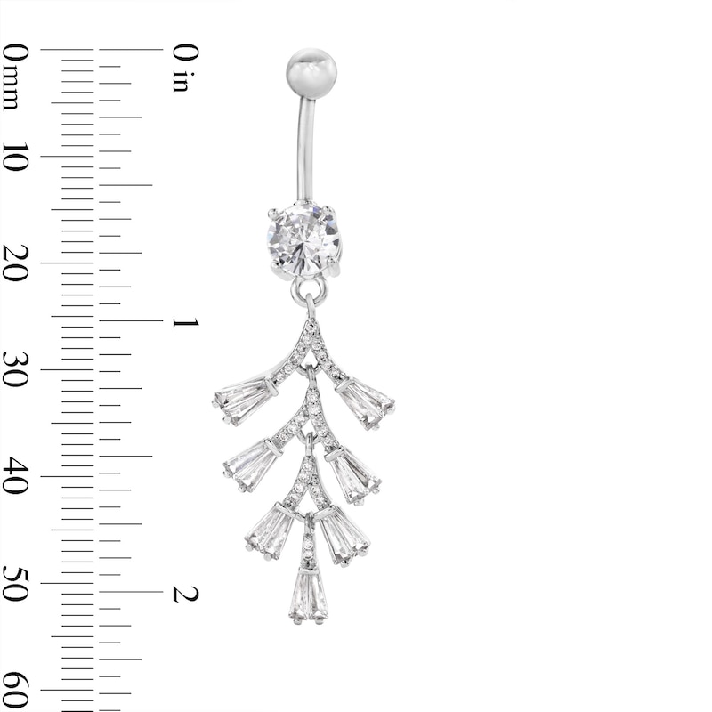 Main Image 2 of Solid Stainless Steel CZ Dangle Belly Button Ring - 14G 3/8"