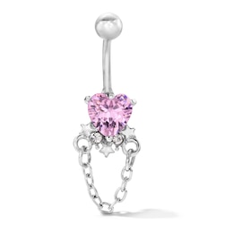 Solid Stainless Steel Crystal Heart and CZ Belly Button Ring - 14G 3/8"