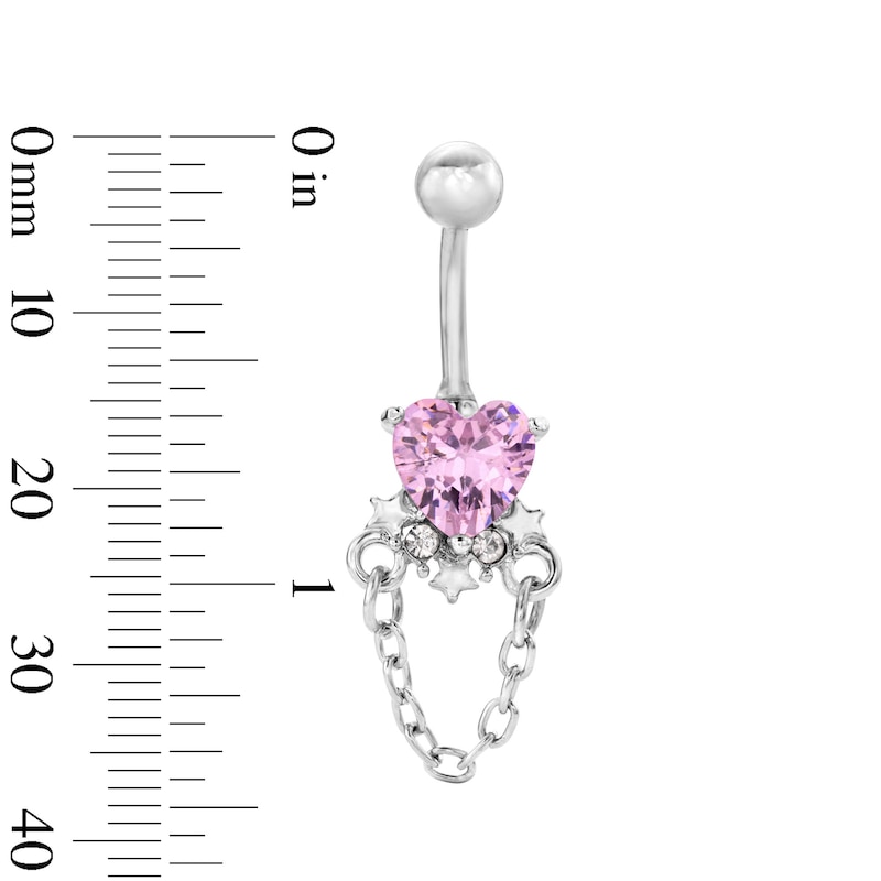 Main Image 2 of Solid Stainless Steel Crystal Heart and CZ Belly Button Ring - 14G 3/8"