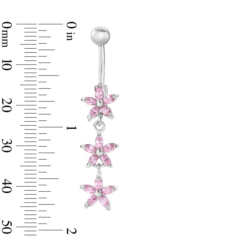 Main Image 2 of Solid Stainless Steel CZ Pink Marquise Belly Button Ring - 14G 3/8"