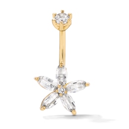 Yellow Ion Plated CZ Flower Belly Button Ring - 14G 3/8”