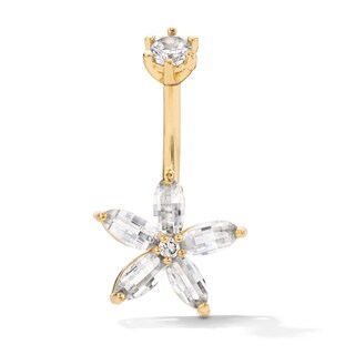 Yellow Ion Plated CZ Flower Belly Button Ring - 14G 3/8”