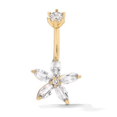 Yellow Ion Plated CZ Flower Belly Button Ring - 14G 3/8”