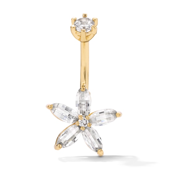 Yellow Ion Plated CZ Flower Belly Button Ring - 14G 3/8”
