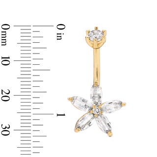 Yellow Ion Plated CZ Flower Belly Button Ring - 14G 3/8”