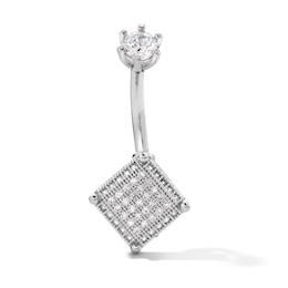 Solid Stainless Steel CZ Square Belly Button Ring - 14G 3/8"