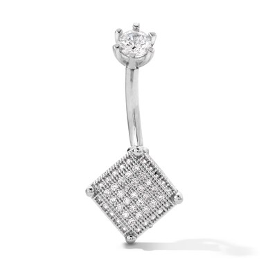 Solid Stainless Steel CZ Square Belly Button Ring - 14G 3/8"