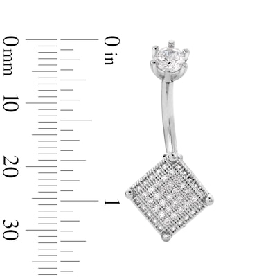 Solid Stainless Steel CZ Square Belly Button Ring - 14G 3/8"