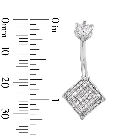Solid Stainless Steel CZ Square Belly Button Ring - 14G 3/8"