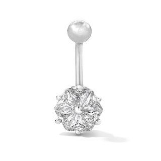 Solid Stainless Steel CZ Hexagon Belly Button Ring - 14G 3/8"