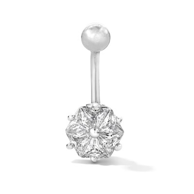Solid Stainless Steel CZ Hexagon Belly Button Ring - 14G 3/8"