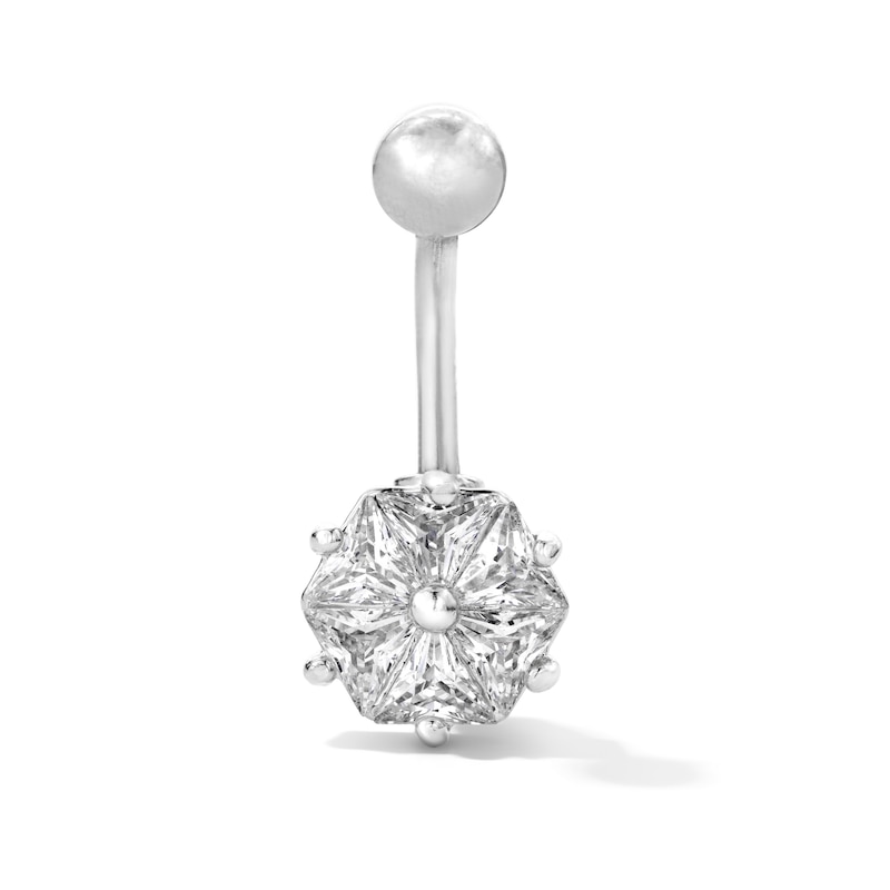 Solid Stainless Steel CZ Hexagon Belly Button Ring - 14G 3/8"