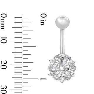 Solid Stainless Steel CZ Hexagon Belly Button Ring - 14G 3/8"