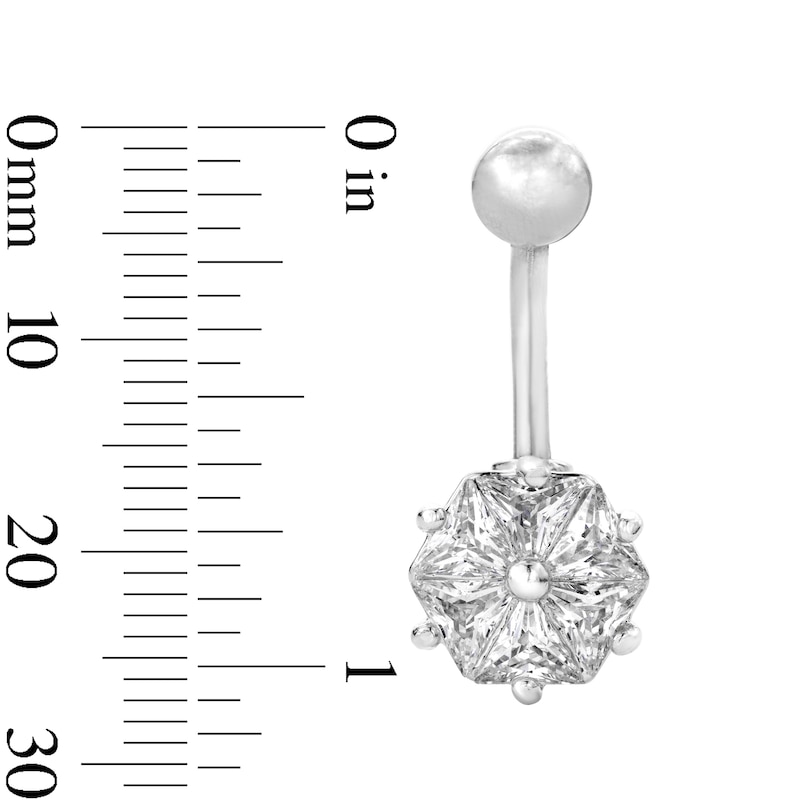 Main Image 2 of Solid Stainless Steel CZ Hexagon Belly Button Ring - 14G 3/8"