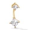 Thumbnail Image 1 of Yellow Ion Plated CZ Double Princess-Cut Belly Button Ring - 14G 3/8"
