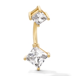 Yellow Ion Plated CZ Double Princess-Cut Belly Button Ring - 14G 3/8"