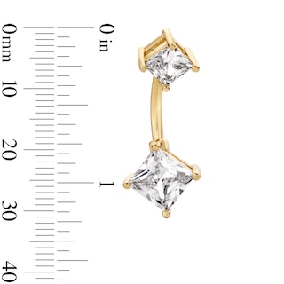 Yellow Ion Plated CZ Double Princess-Cut Belly Button Ring - 14G 3/8"