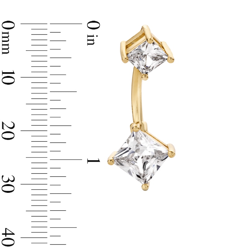 Main Image 2 of Yellow Ion Plated CZ Double Princess-Cut Belly Button Ring - 14G 3/8"