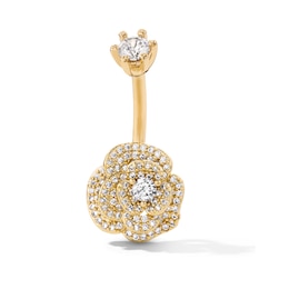 Yellow Ion Plated CZ Flower Belly Button Ring - 14G 3/8"