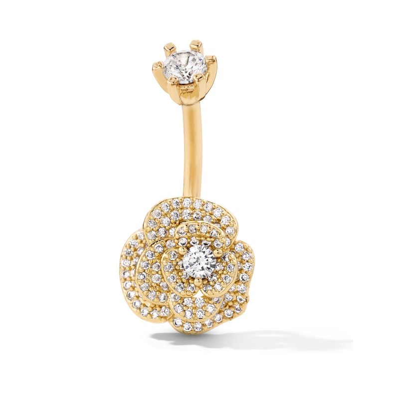 Yellow Ion Plated CZ Flower Belly Button Ring - 14G 3/8"