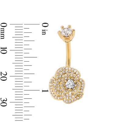Yellow Ion Plated CZ Flower Belly Button Ring - 14G 3/8"