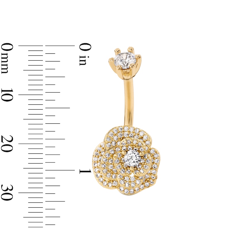 Yellow Ion Plated CZ Flower Belly Button Ring - 14G 3/8"
