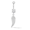 Thumbnail Image 1 of Solid Stainless Steel CZ Feather Dangle Belly Button Ring - 14G 3/8"