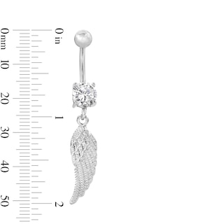 Solid Stainless Steel CZ Feather Dangle Belly Button Ring - 14G 3/8"