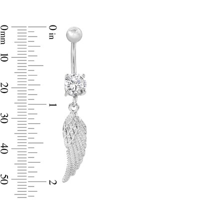 Solid Stainless Steel CZ Feather Dangle Belly Button Ring - 14G 3/8"