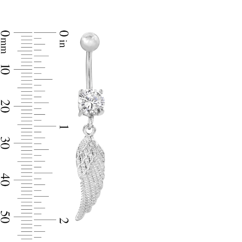 Main Image 2 of Solid Stainless Steel CZ Feather Dangle Belly Button Ring - 14G 3/8"