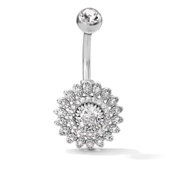 Solid Stainless Steel CZ Flower Belly Button Ring - 14G  3/8"