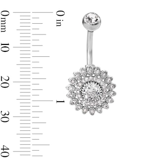 Solid Stainless Steel CZ Flower Belly Button Ring - 14G  3/8"
